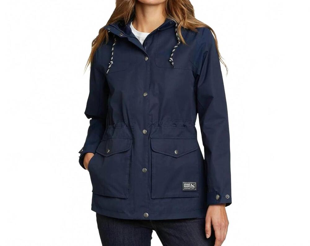 NEW EDDIE BAUER charly zip up hooded warm rain jacket in navy blue